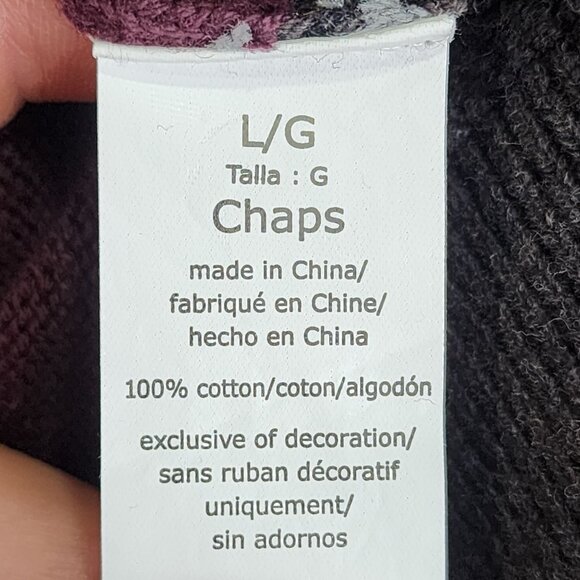 Mens Chaps Burgundy & Gray Striped Sweater 100% Cotton Crewneck Long Sleeve L - Picture 8 of 12